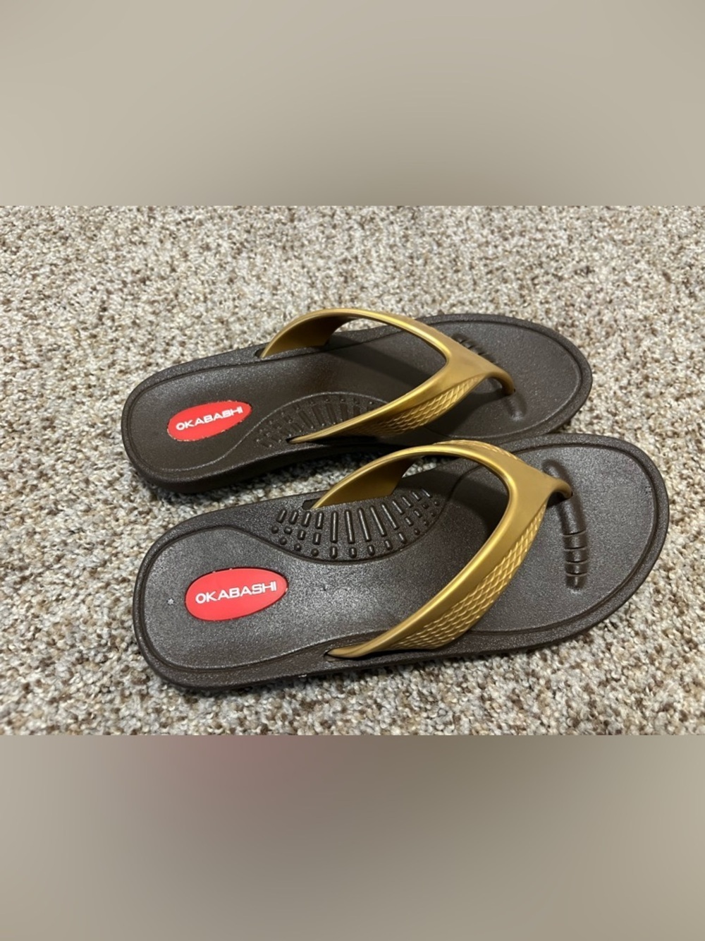 Okabashi Brown and Gold Flip Flop Sandals